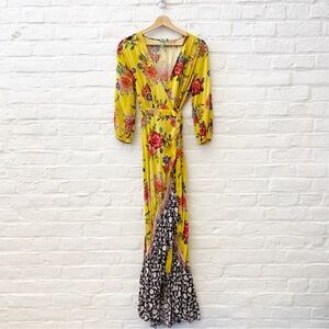 Farm Rio || Sunlit Floral Maxi Dress Wrap Yellow Small